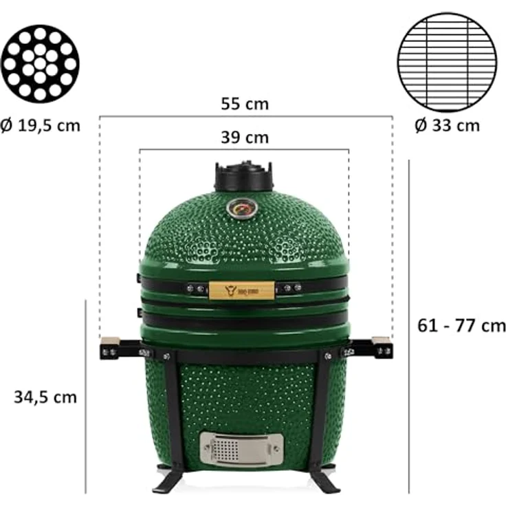 BBQ-Toro Kamado Grill Holzkohlegrill Shiro Ø 39 cm mit Thermometer, Holzgriffe | Grün | Mini Holzkohlegrill, Ceramic Grill, Keramikgrill, Grill Ei, Grill Rund Holzkohle, Keramik Grill, Kamado BBQ – Bild 2