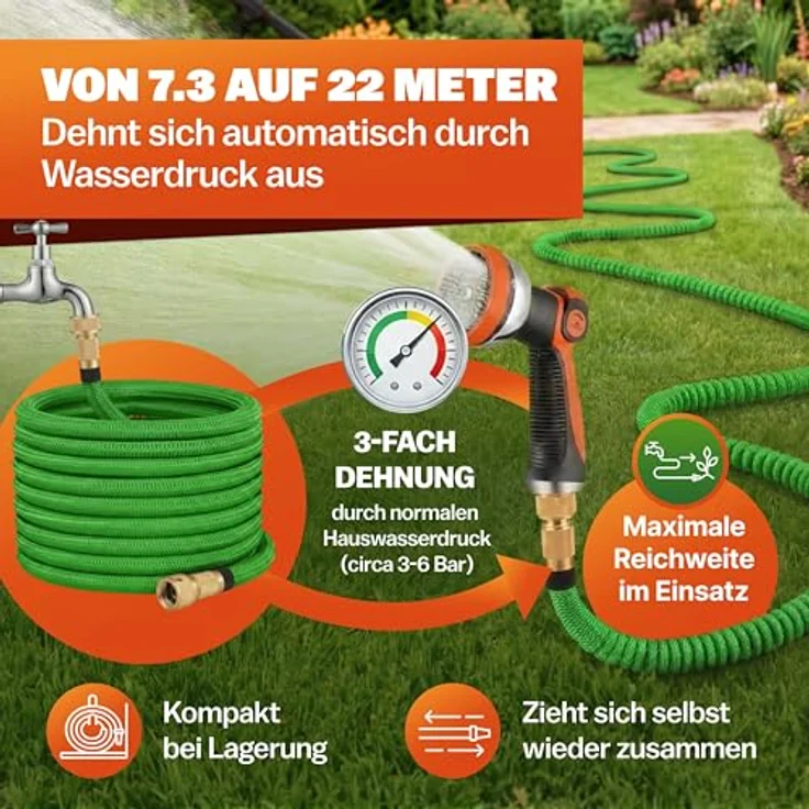 Gardebruk Gartenschlauch flexibel 3fach Latexkern Vollmessing Adapter outdoor Flexschlauch Wasserschlauch – Bild 6
