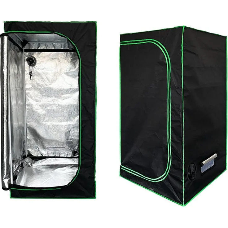 Mucola Gewächshaus Growbox Pflanzenzelt 120x60x120 cm, 2,00 mm Wandstärke, 99,9 % lichtundurchlässig, Schwarz/Grün