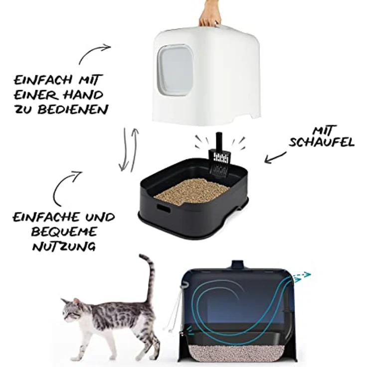 Rotho MyPet Biala Katzenklo mit Haube und Schaufel, aus recyceltem Kunststoff, beige/anthrazit, Cappuccino, 51 x 39.5 x 44.3 cm – Bild 3