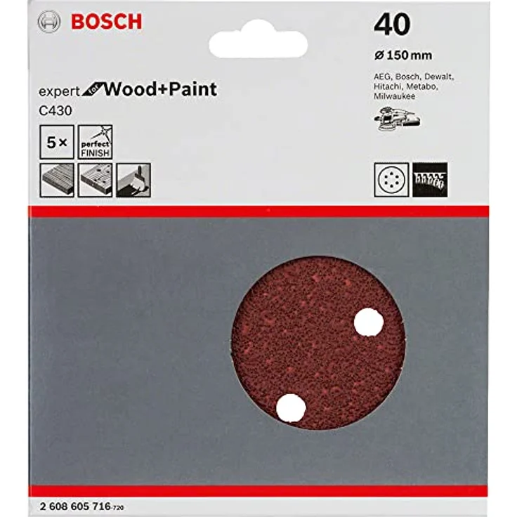 Bosch Professional Schleifblatt für Exzenterschleifer Holz und Farbe (5 Stück, Ø 125 mm, Körnung 40, C430) – Bild 2