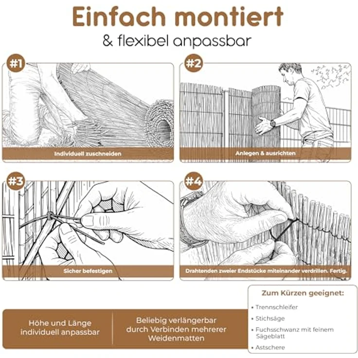 BooGardi Schilfmatte 200x600 cm, wetterfester Balkonsichtschutz für Garten, Terrasse und Zaun, 200 cm hoch, in 12 Größen erhältlich – Bild 4