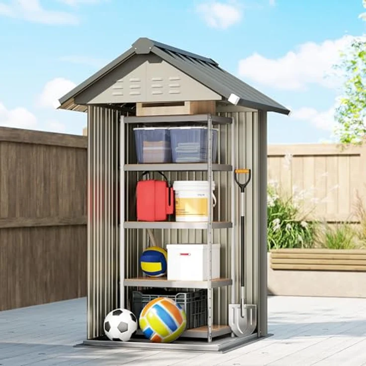 Outsunny Metall Gerätehaus 1,17 m², Geräteschuppen mit Satteldach und Lüftung, hellgrau – Bild 9