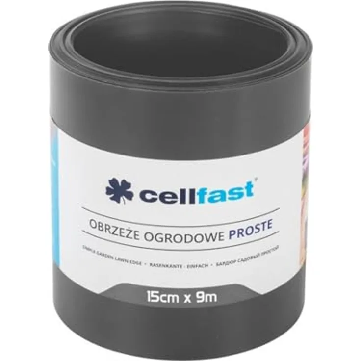 Cellfast Rasenkante Glatt, Gartenzaun Beeteinfasung aus graphitfarbenem Kunststoff, 15cm hoch, 9m lang, wasserdicht und UV-beständig