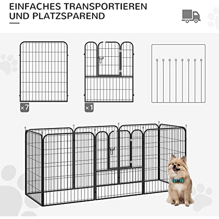 PawHut Welpenauslauf Freigehege Laufstall für Haustier Laufgitter Laufstall Hundegehege individuell gestaltbare Form mit Tür Metall 79 x 100 cm Schwarz – Bild 5