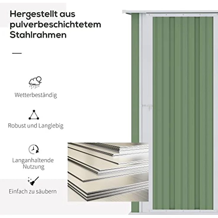 Outsunny Gerätehaus Gartenhaus Geräteschuppen mit Tür Outdoor Stahl Grün 142 x 84 x 189 cm – Bild 4