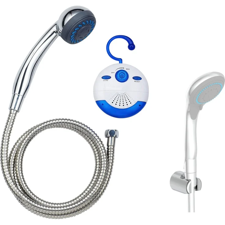 Kirchhoff Handbrause SHOWER & SWING, mit Duschradio, Edelstahl-Brauseschlauch, 3 Strahlarten, Wasserspardichtung, knickfest, Leistungsstarkes Duschradio