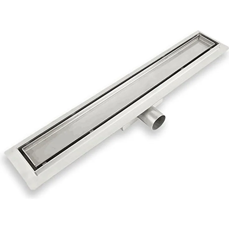 Elbe Duschrinne 90cm Extra Flach, Bodenablauf mit 304 Edelstahl Glasabdeckung, komplettes Haarsieb und Siphon mit Geruchsstop (2 in 1)