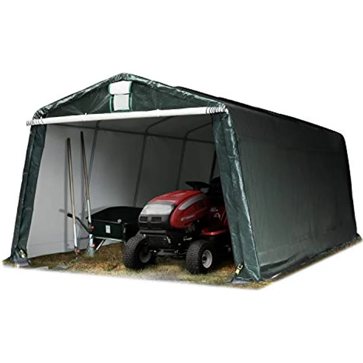 TOOLPORT Garagenzelt Carport 3,3 x 6,2 m Dunkelgrün – PE-Plane 450 N, wetterfest mit stabiler Stahlrohrkonstruktion, flexibler Einsatz als Weidezelt & Unterstand – Bild 1