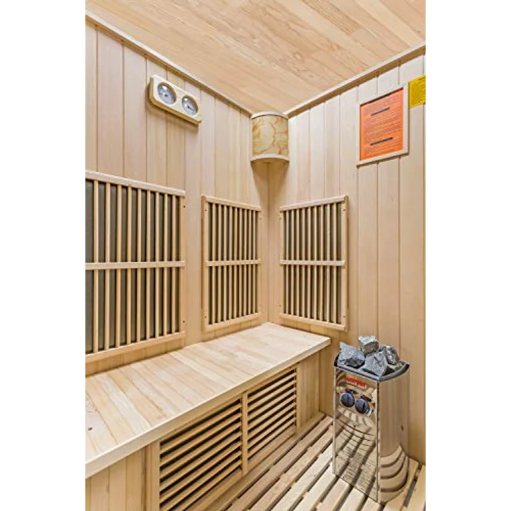 DEKO VERTRIEB BAYERN Infrarotkabine XXL Luxus Infrarotsauna + Infrarotkabine Kombi SET Sauna inkl. Saunaofen, Holzart Pacific Coast Hemlock, 9 Flächenstrahler, Saunaofen 4500 W - Kanadisches Tannenholz, Luxus LED Beleuchtung, 4 Personen, inkl. Zubehör – Bild 4
