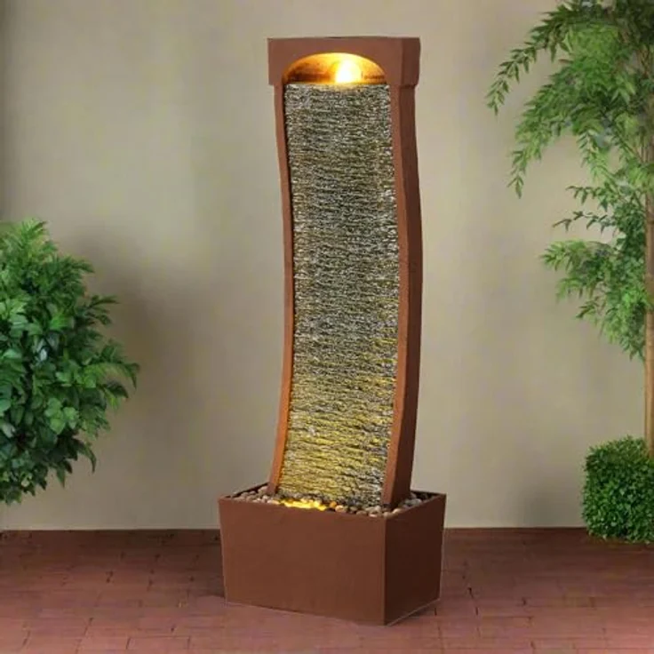 Teamson Home Gartenbrunnen, geschwungener Wasserfallbrunnen mit LED in rot, 97 cm, rostbeständig – Bild 2