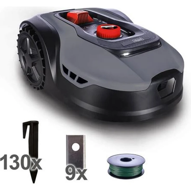 Scheppach Mähroboter RLM500W bis zu 400 qm² | 18cm Schnittbreite | 20-60 mm Schnitthöhe | Regensensor | WiFi & BT | App gesteuert | 35% Steigung | inkl. Station, 9 Messer, 100m Kabel & 130 Bodenhaken – Bild 1