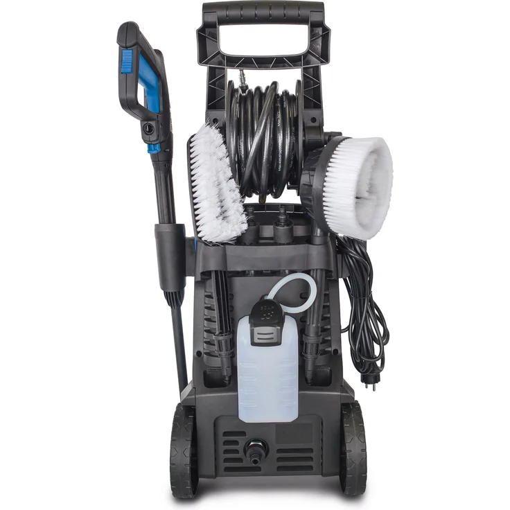 Scheppach Hochdruckreiniger HCE2200 mit 8-TLG. Zubehör | 10m Schlauchrolle | 165bar | 230V 2200W | max. Fördermenge: 468 l/h | langlebige Aluminium Pumpe | Ansaugfunktion & Reinigungsmitteltank  – Bild 6