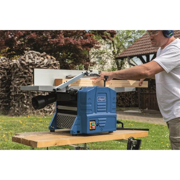 Scheppach Abricht- und Dickenhobelmaschine HMS1080 | 230V 1500 Watt | 2 HS-Hobelmesser | Hobelbreite 254 mm | Durchlasshöhe: 120mm | Messerdrehzahl 8500 min-1 | Spanabnahme max. 2mm – Bild 5