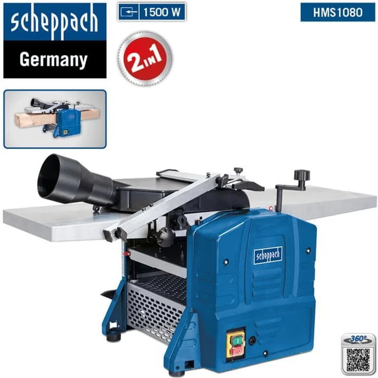 Scheppach Abricht- und Dickenhobelmaschine HMS1080 | 230V 1500 Watt | 2 HS-Hobelmesser | Hobelbreite 254 mm | Durchlasshöhe: 120mm | Messerdrehzahl 8500 min-1 | Spanabnahme max. 2mm – Bild 4