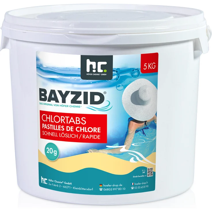 2 x 5 kg BAYZID Chlortabs 20g schnell löslich Aktivchlorgehalt von 56%, hocheffektiv gegen Keime & Bakterien, organisch, pH-neutral, Schock-Chlorung und Dauerchlorung – Bild 1