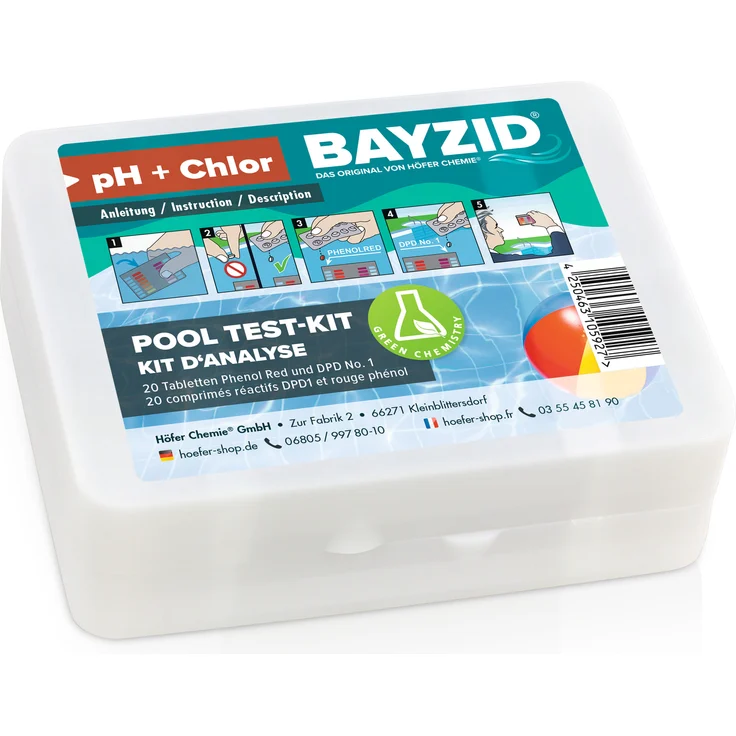 Test-Kit zur optimalen Messung des Chlorgehalts und pH-Werts