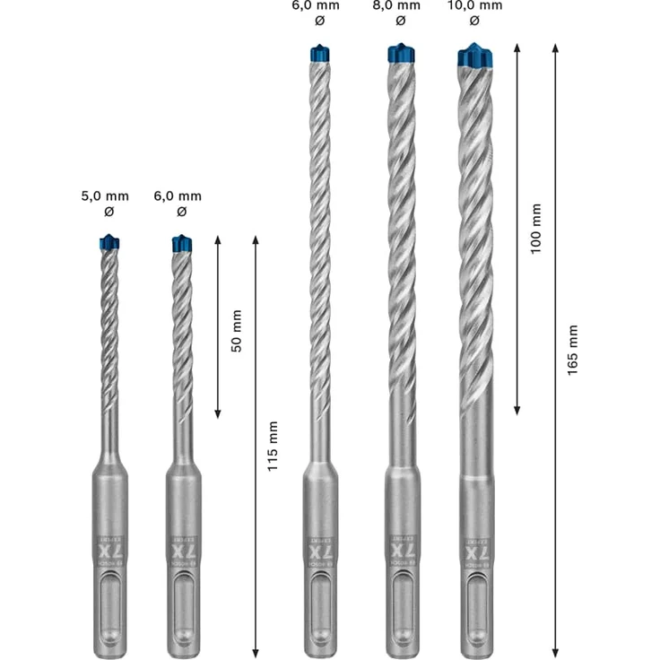 Bosch Professional Expert Hammerbohrer Sets SDS plus-7X, Ausführung: 5 tlg, (5 / 6 / 6 / 8 / 10mm) für Bohrhämmer - 2608900197 – Bild 2