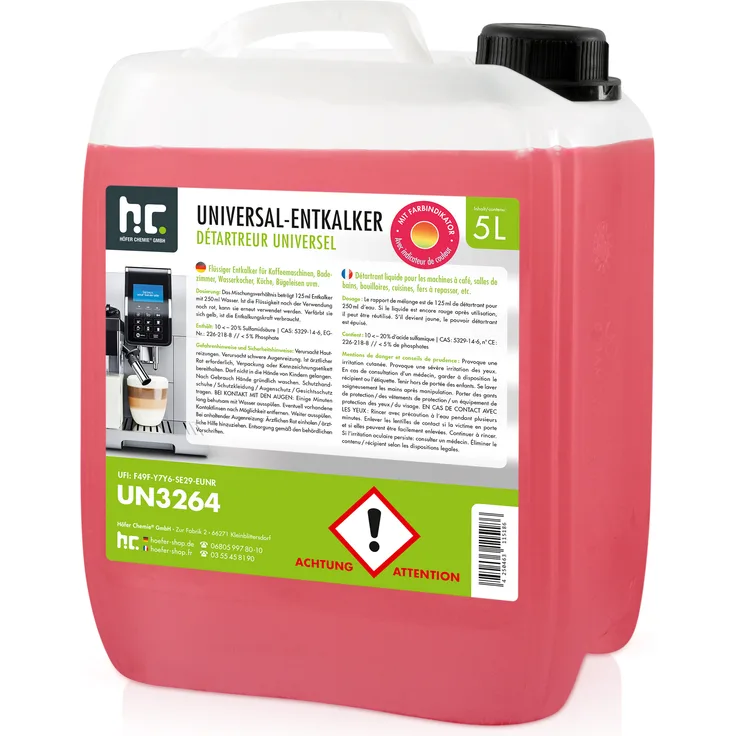 Höfer Chemie GmbH 4 x 5 Liter Universal Entkalker mit Farbindikator für Kaffeevollautomaten