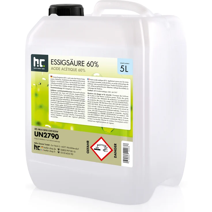 Höfer Chemie GmbH 1 x 5 Liter Essigsäure 60% in 5 L Kanistern – Bild 1
