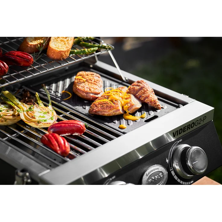 RÖSLE Grillplatte VIDERO G2-P, Hochwertige Grillplatte aus Gusseisen für Fleisch und kleine Grillstücke, Grillbranding, Platte beidseitig verwendbar – Bild 4