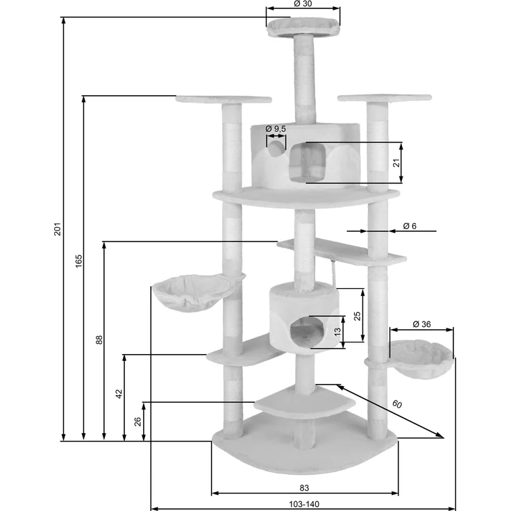 tectake Kratzbaum Fippi 201cm - grau/weiß – Bild 6