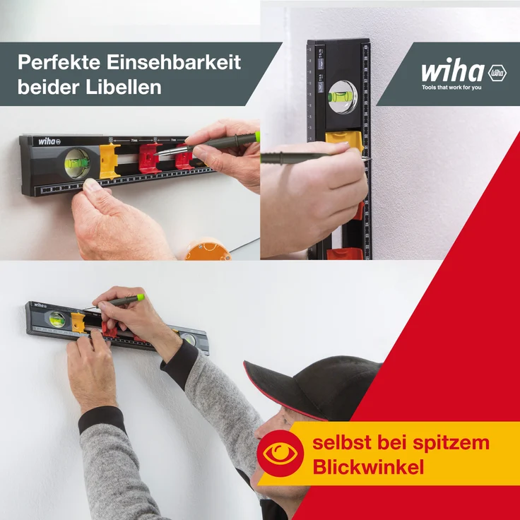 Wiha Wasserwaage Elektriker (42074) 40 cm für Profis, mit Markierungshilfe für Elektro Installationsarbeiten, Abstandmarkierung für Unterputzdosen und Hohlwanddosen, Elektroniker Bohrschablone für Steckdosen – Bild 18