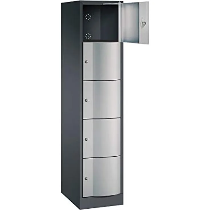 CP Schließfachschrank - HxBxT 1950 x 396 x 540, 5 Fächer - schwarzgrau RAL 7021