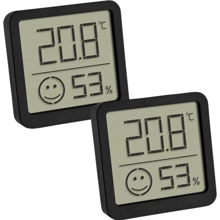 TFA Dostmann 2er Set digitales Thermo-Hygrometer mit Komfortzone Thermo-/Hygrometer Schwarz (30.5053.01.02)