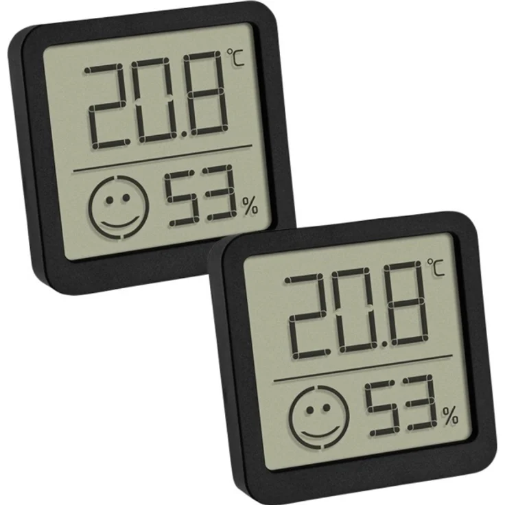 TFA Dostmann 2er Set digitales Thermo-Hygrometer mit Komfortzone Thermo-/Hygrometer Schwarz (30.5053.01.02)