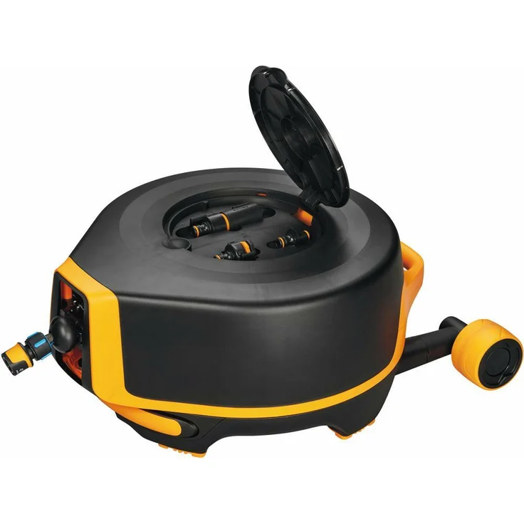 Fiskars Waterwheel XL mit Rädern (1025933) 20 m Schlauch Zubehörfach mit Zubehör freite Platzierung 360° Drehung automatischer Aufrollschlauch Schlauchwagen – Bild 8