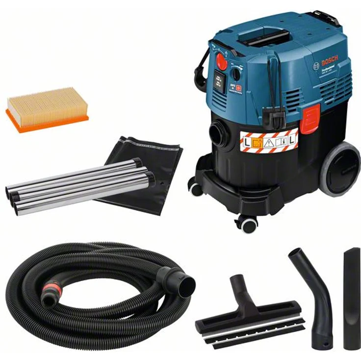 Bosch Professional GAS 35 L AFC, 1.380 W Max., 35 l Behältervolumen, Fugendüse 250 mm, Flachfaltenfilter PES, Krümmer, Bodendüsen-Set, 3x Saugrohr verchromt – Bild 1