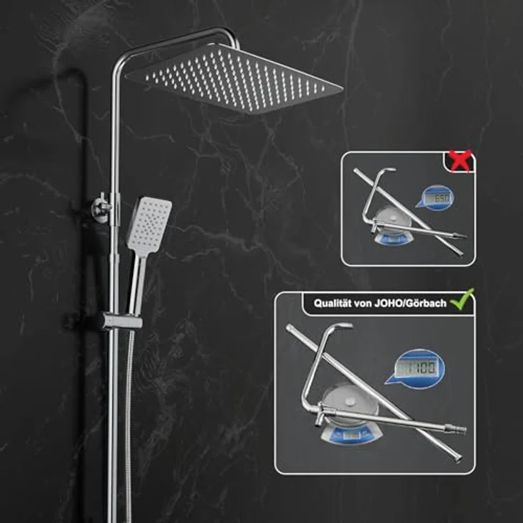JOHO Edelstahl Duschset ohne Armatur, Regendusche Duschsystem mit höhenverstellbarer Duschstange und XXL Kopfbrause 35x25cm, chrom – Bild 4