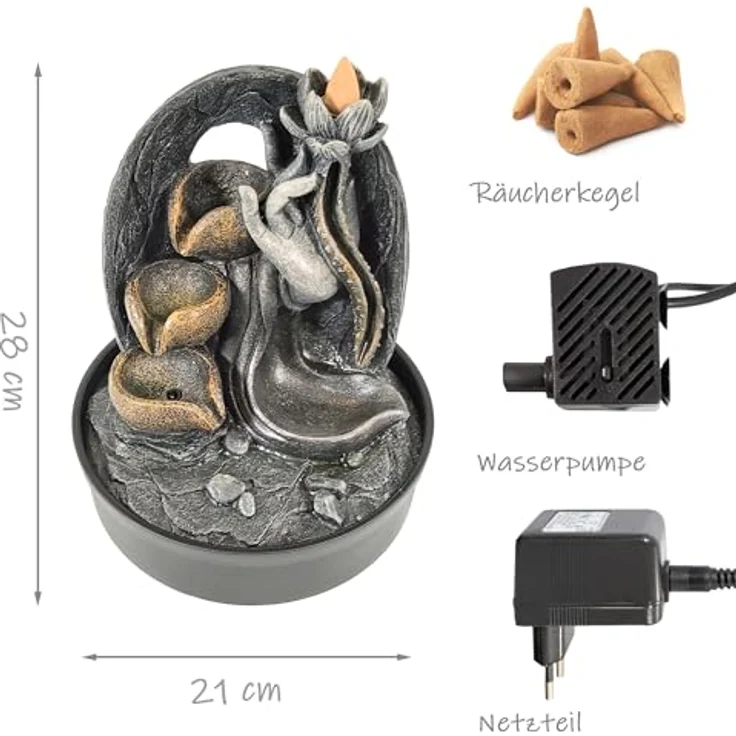 Lemodo Zimmerbrunnen 2 in 1 Tischbrunnen “Lotus”, inkl. LED-Beleuchtung und sanftem Nebel – Bild 5