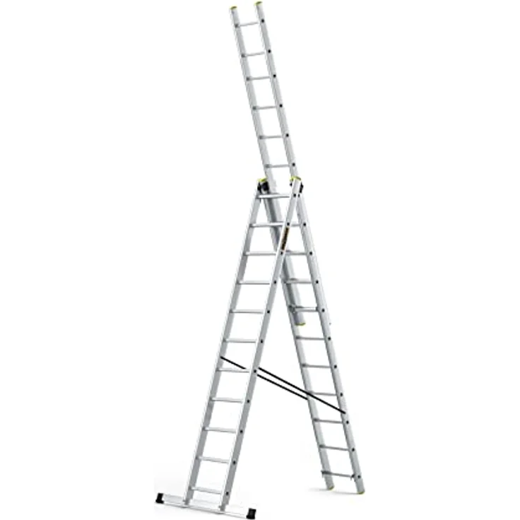 DRABEST Leiter PRO Serie Alu Vielzweckleiter 3X11 Stufen Schiebeleitern 3-teilig Stehleiter Kombileter Arbeitshöhe 7 m Belastbarkeit 150 kg Eimerhaken – Bild 1