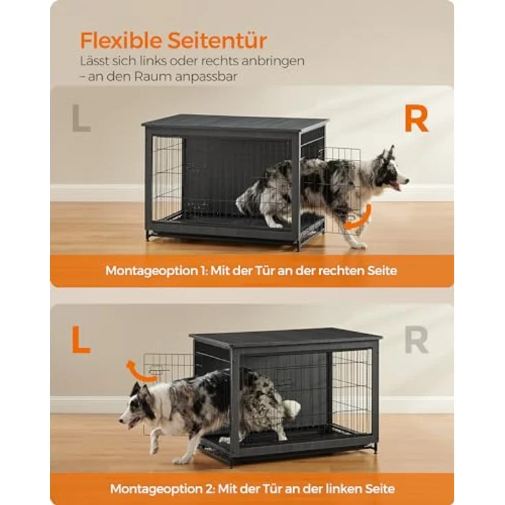 Feandrea Hundekäfig Möbel, Beistelltisch, Hundebox für Hunde bis zu 32 kg, tintenschwarz, hochbelastbar – Bild 4