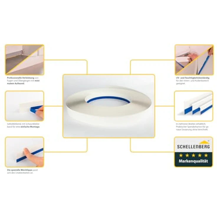 SCHELLENBERG PVC-Flachleiste, selbstklebend, 50 m, 3-5 cm Breite, weiße Verblendung für Fugen und Übergänge an Fenstern, Schränken oder Türen – Bild 2
