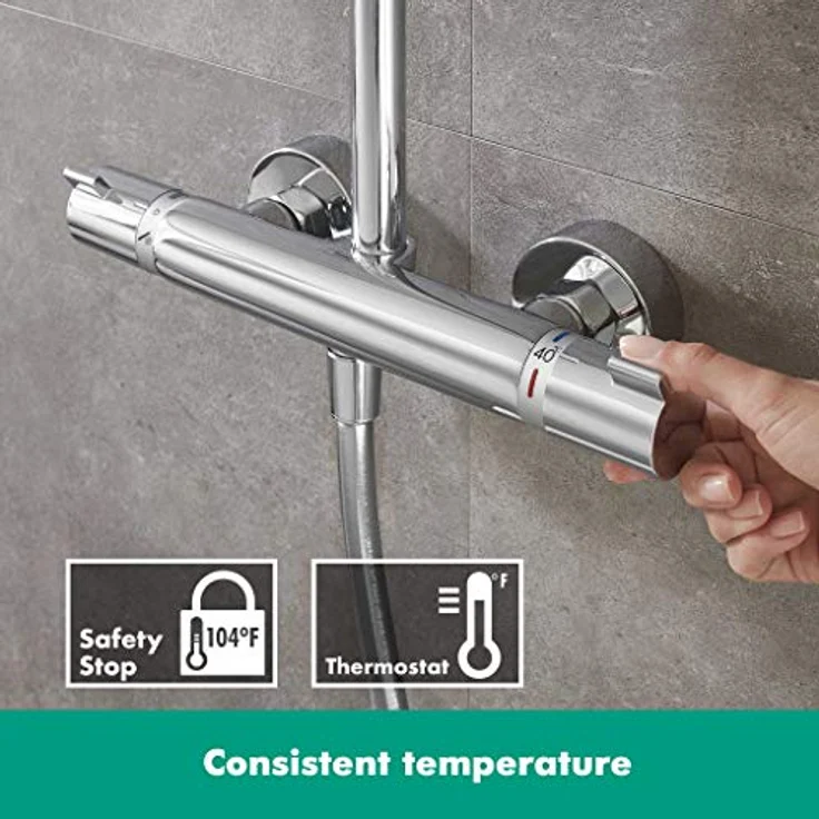hansgrohe Duschsystem Croma 160 (Regendusche mit 4 Strahlarten, Duschkopf, Duschstange und Thermostat) chrom – Bild 4