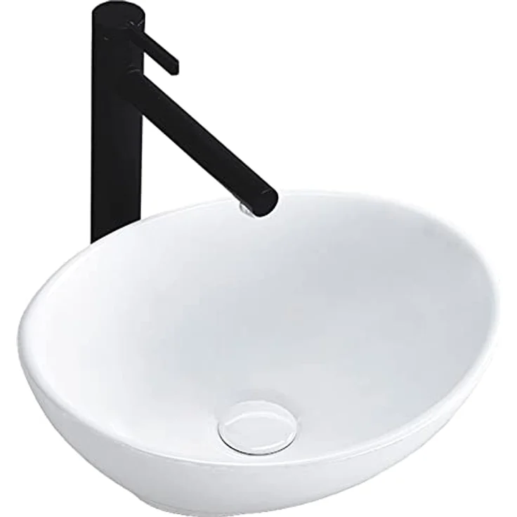 Rea Waschbecken Mini Oval, Aufsatzwaschbecken aus Keramik, 27x34 cm, Weiß – Bild 1