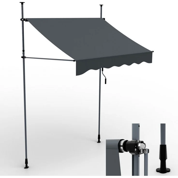 Onbest Klemmmarkise mit Handkurbel, 200x120cm, Höhenverstellbar, Wetterfest, UV 50+, Anthrazit