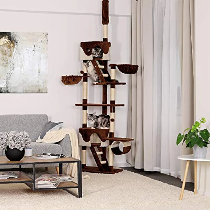 lionto Kratzbaum XXL Kletterbaum Katzenkratzbaum Katzenbaum höhenverstellbar 230-250 cm, braun/beige – Bild 2