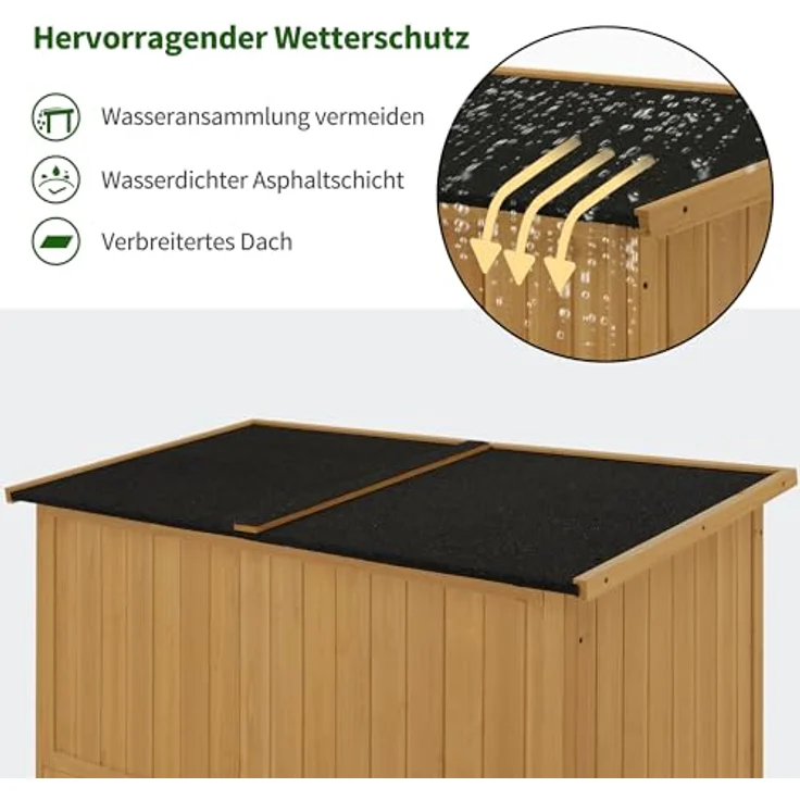 M MCombo Gartenschrank Holz, Gartenhaus Klein Wetterfest, Outdoor Gerätehaus Geräteschuppen, für Außenbereich Balkon Terrasse, 59×127×168 cm, 0912D (Natur) – Bild 4