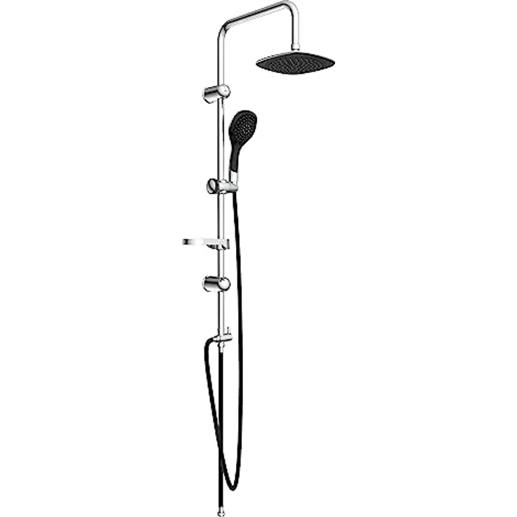EISL Duschset DUSCHTRAUM Duschsäule mit Regendusche 200 x 200 mm und Handbrause, Regendusche mit Wandhalterung, DXLD60088CS, Chrom/Schwarz – Bild 1