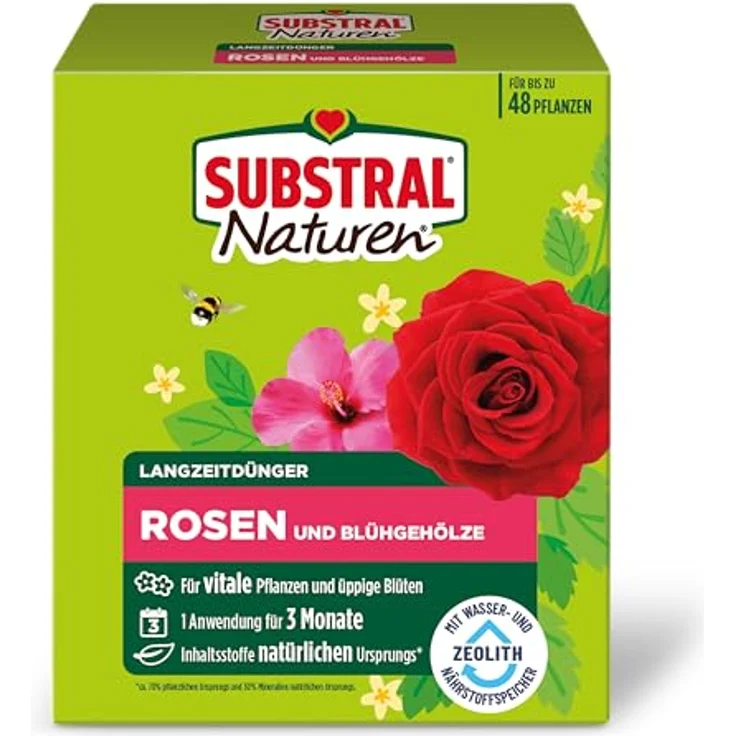 SUBSTRAL Naturen Langzeitdünger für Rosen & Blühgehölze, 1,2 kg, Organisch-mineralisch, Langzeitwirkung bis 3 Monate, Mit Zeolith – Bild 1