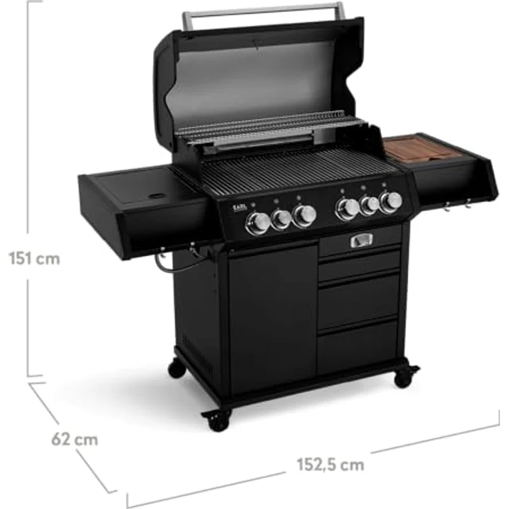 BURNHARD Big EARL Black 4-Brenner Gasgrill Edelstahl inkl. Heckbrenner, mit Gusseisen Grillrost & inkl. stabiler Abdeckhaube, Seitenkochfeld mit Infrarot Keramikbrenner – Bild 2