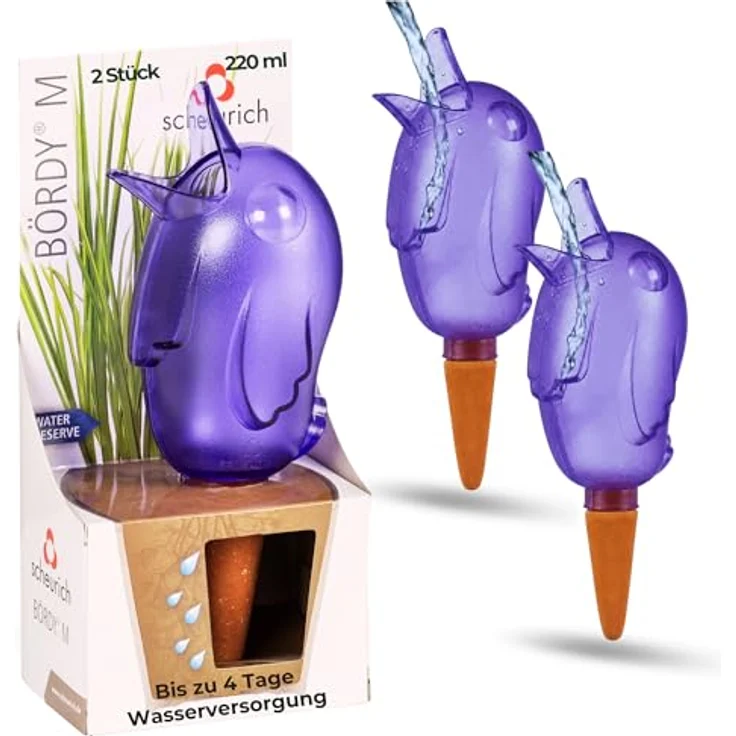 Wasserspender Bördy M | 4 x Lila | 220ml Füllmenge | Bewässerungskugeln klein mit Ton Fuß | - Scheurich – Bild 2