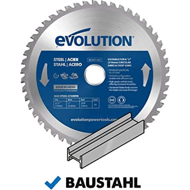 Evolution M210TCT-50CS - 210 mm Sägeblatt zum Schneiden von Baustahl - Metall-Sägeblatt mit 50 Zähnen und Hartmetallbestückung erzeugt praktisch keine Hitze, Grate oder Funken – Bild 2