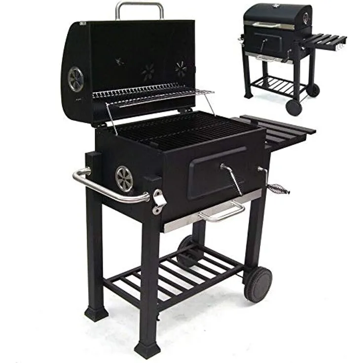 Apex Grillwagen XXL Holzkohlegrill 56511, stufenlos höhenverstellbar mit Thermometer und großen Ablageflächen