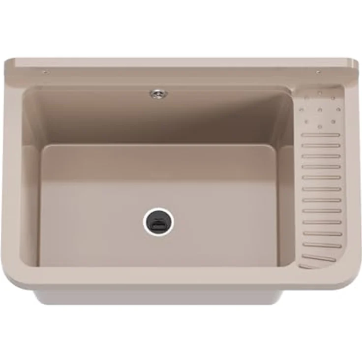 QLS Küchenspüle Gradia, Kunststoff-Spülbecken mit Siphon, 50 x 34 cm, für draußen und Werkstatt, weiß – Bild 2