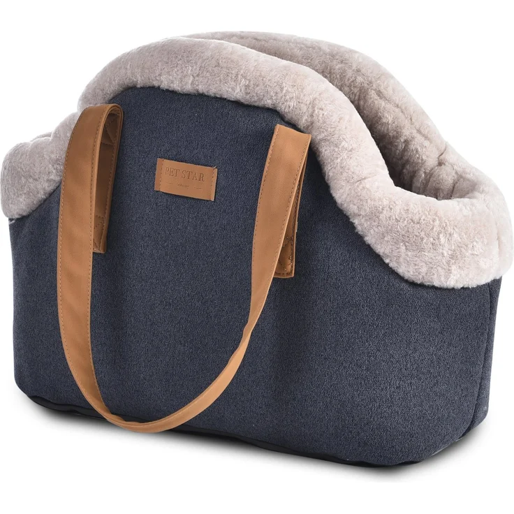 HEIM Tiertransporttasche Heimtiertragetasche "Love", Chenille-Gewebe in samtartiger Oberfläche, Camel-Plüsch innen, abwaschbarer Boden - 43x20x34cm